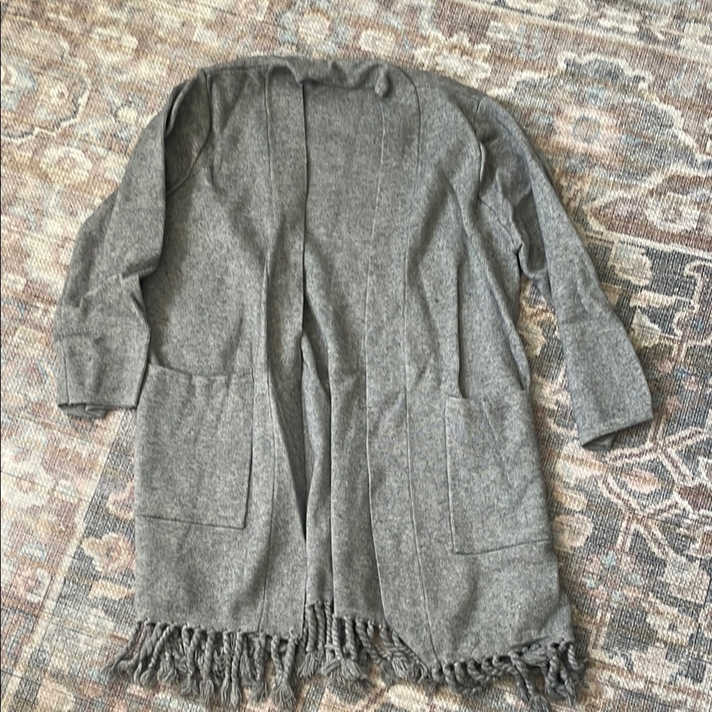 Gray Fringe Open Cardigan